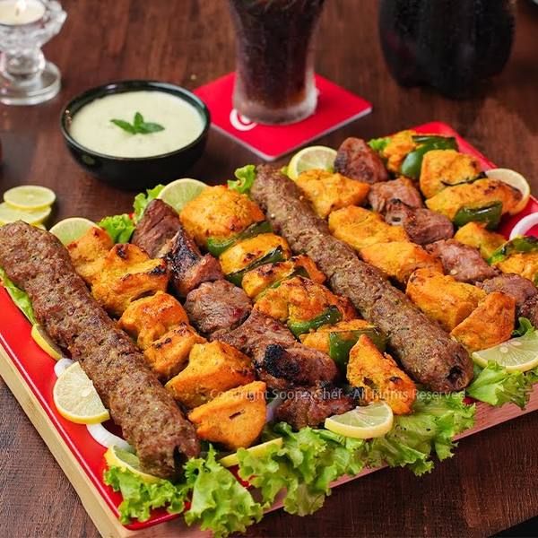 Mixed BBQ platter from the grill
